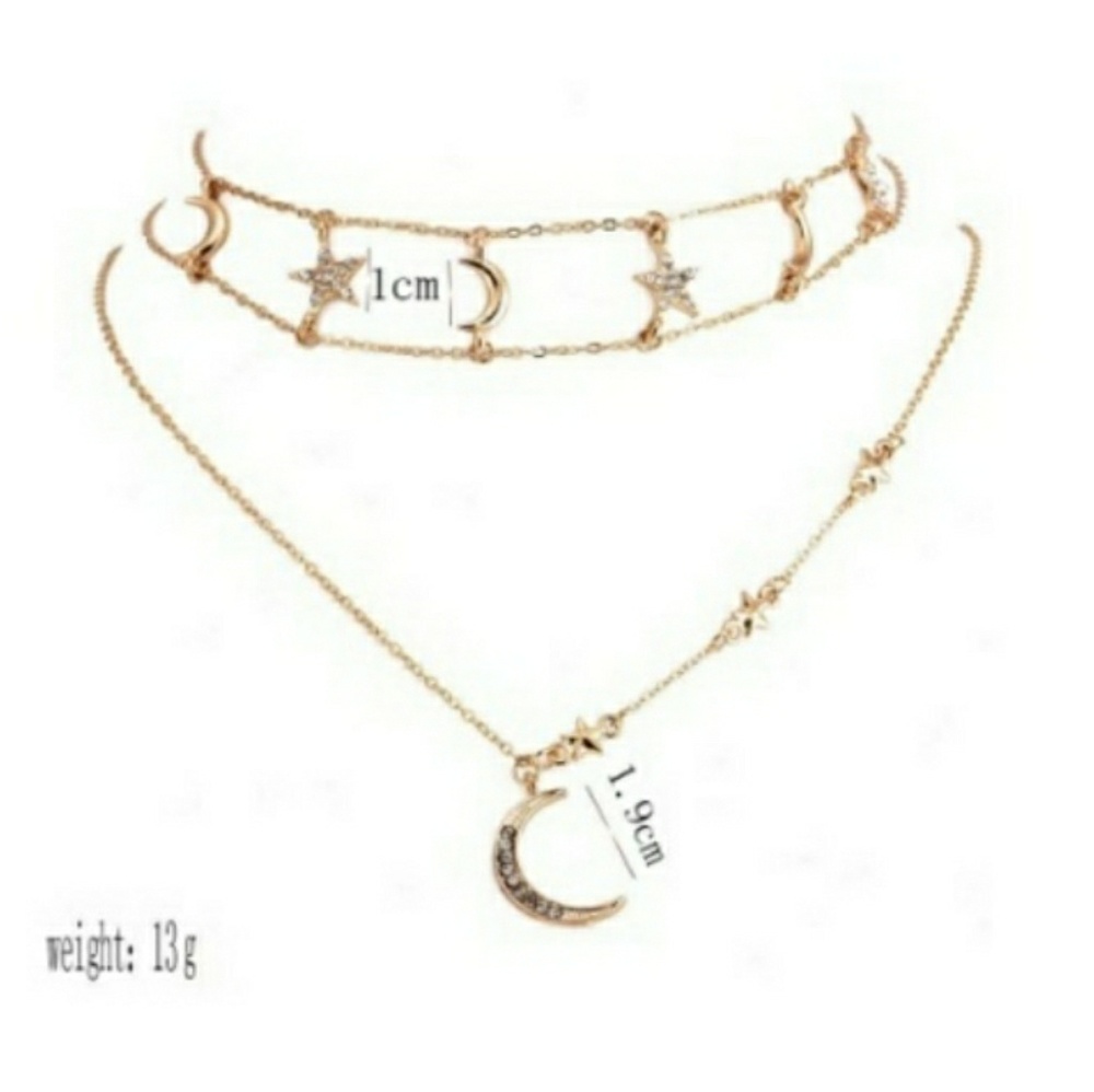 Gold Moon and Stars Layered Choker Necklace - Picture 6 of 7